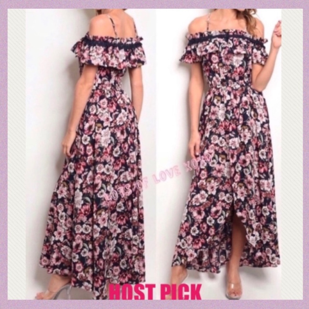 DARK NAVY FLORAL OFF THE SHOULDERS ROMPER MAXI - Picture 1 of 14